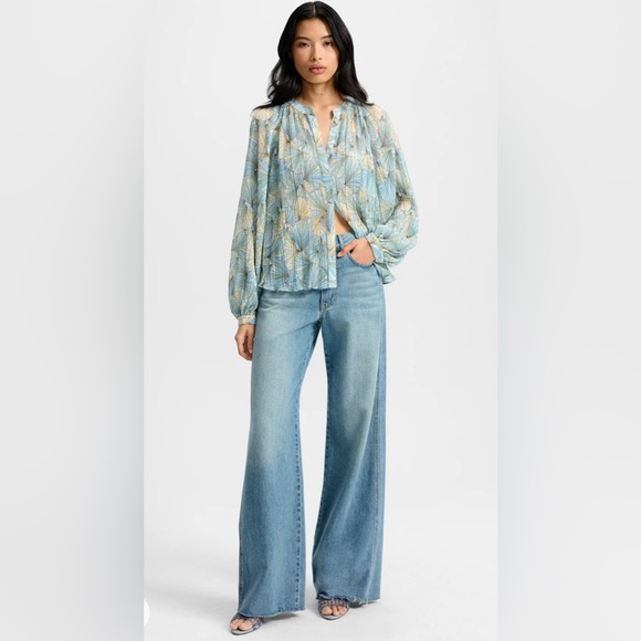 Veronica Beard Fennel Pleated Button-Down Top